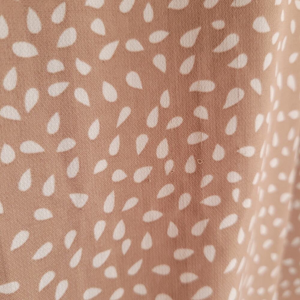 Monday Fun Tan Bambi Pring Dot Blouse M V Neck Cap Sleeve Workwear Boho Fawn